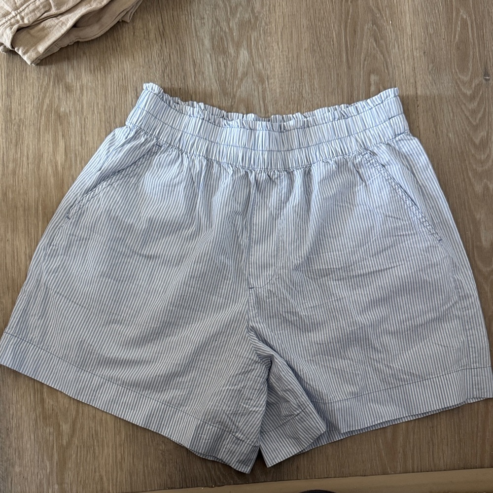 aerie Light Blue and White Pinstripe Shorts